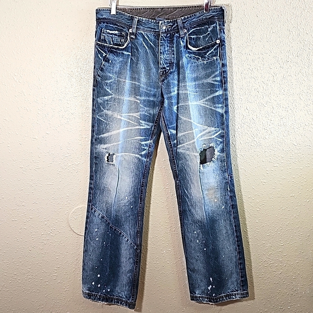 Armani Exchange Distressed Straight Jeans.